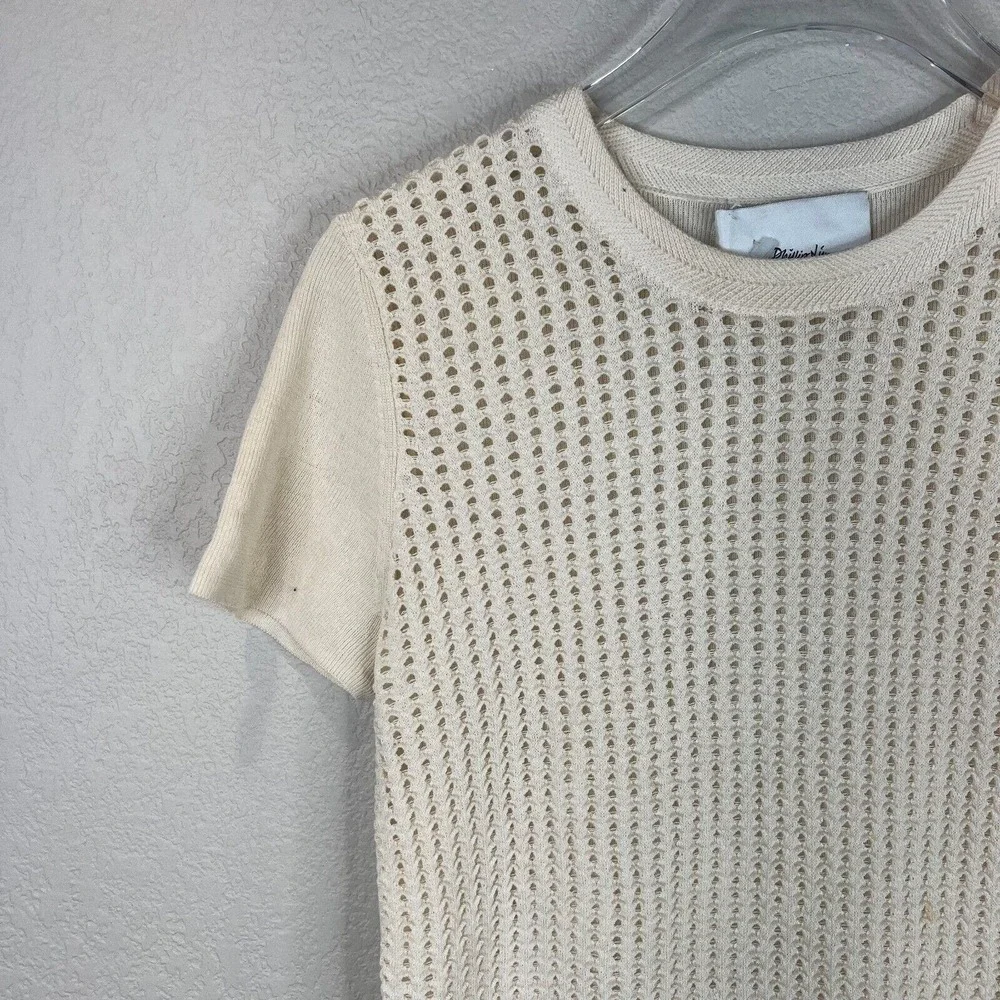 31 Phillip Kim‎ Women's Eyelet Crewneck T-Shirts Short Sleeve Cream Size XS